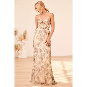 Lulus Most Beautiful Day Ivory Multi Floral Print Organza Maxi Dress Beige